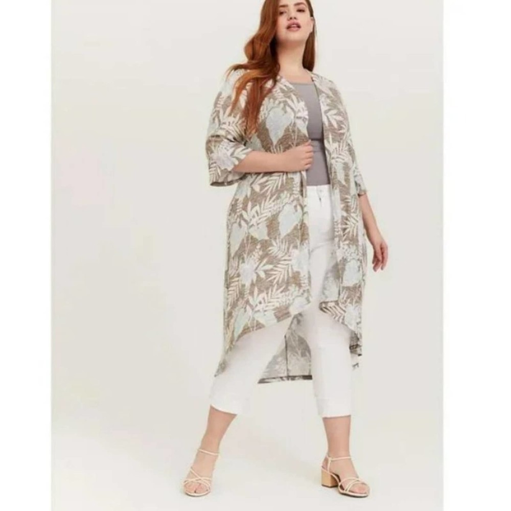 New Torrid Plus Size Womens 3X Hacci Floral Tropical Neutral Long Kimono Boho